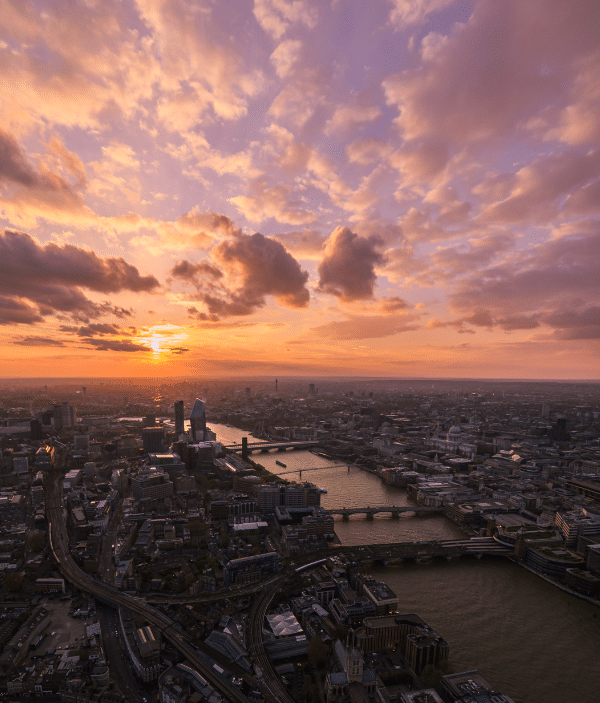 View of London with sunset and clouds above